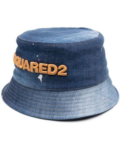 DSquared² Cappello bucket denim con ricamo - Blu