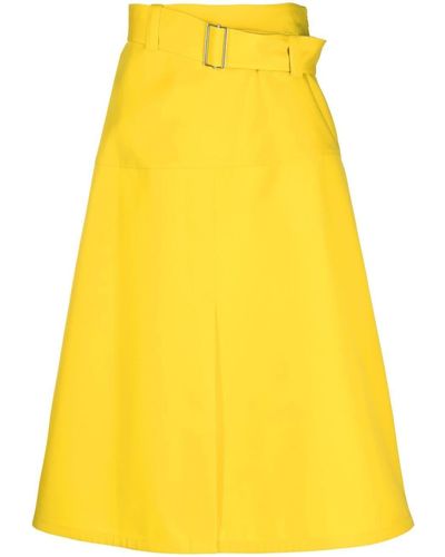 Jil Sander Belted Wool Midi Skirt - Yellow