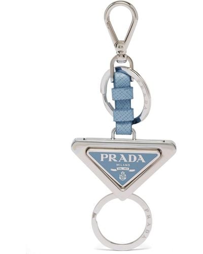 Prada Triangle Logo-plaque Keychain - Blue