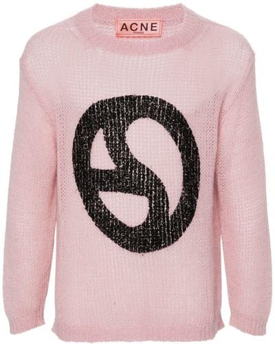 Acne Studios Sequin-logo Open-knit Sweater - Pink