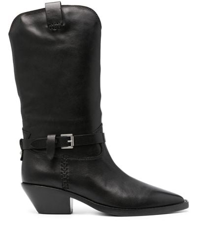 Ash Calf Leather Duran Boots - Black
