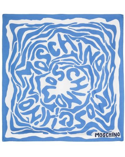 Moschino Foulard en soie à motif animalier - Bleu