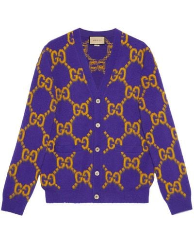 Gucci Cardigan en laine à logo intarsia - Violet