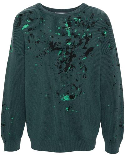 Moschino Paint-splatter Virgin Wool Sweater - Green