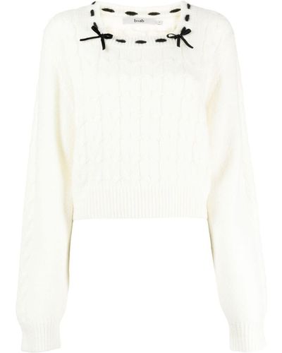 B+ AB Bow-detail Cable-knit Jumper - White