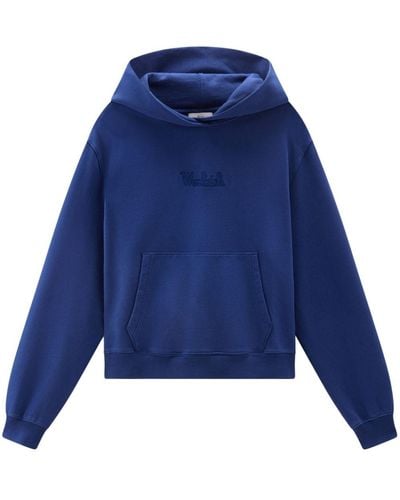 Woolrich Logo-embroidered Cotton Hoodie - Blue