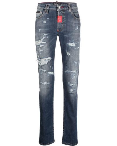 Philipp Plein Distressed Skinny-cut Jeans - Blue