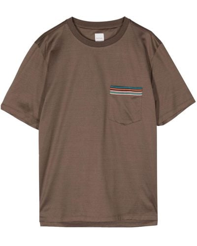 Paul Smith Camiseta Signature Stripe con bolsillo - Marrón