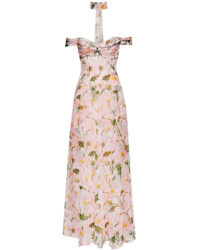 Oscar de la Renta Painted Poppies-print Silk Gown - Pink