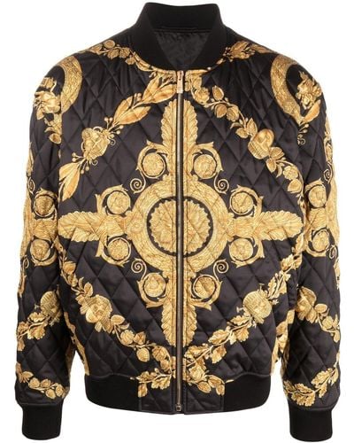 Versace Maschera Baroque-print Quilted Bomber Jacket - Gray