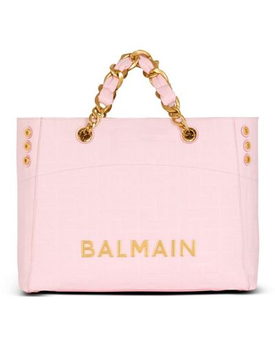 Balmain 1945 Soft Leather Tote Bag - Pink