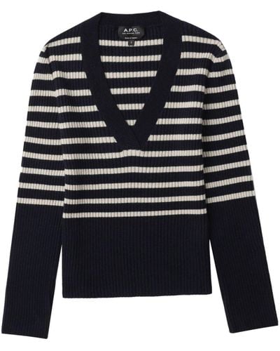 A.P.C. Striped Ribbed-knit Sweater - Blue