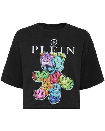 Philipp Plein Cropped-T-Shirt mit rundem Ausschnitt - Schwarz