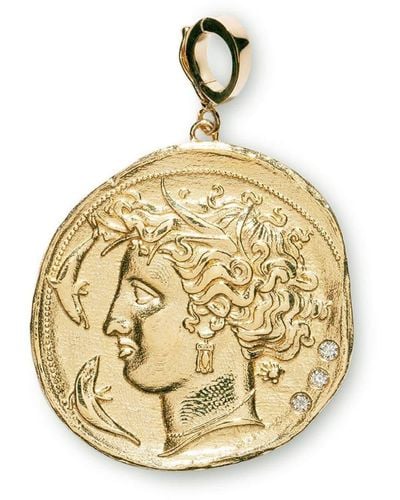 Azlee 18kt Yellow Gold Large Goddess Diamond Coin Pendant - Metallic