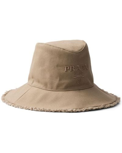 Prada Wide-brim Drill Bucket Hat - Natural