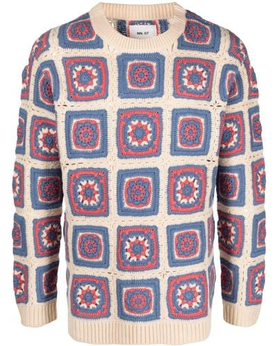 NN07 Crochet Crewneck 6523 Sweater - Blue