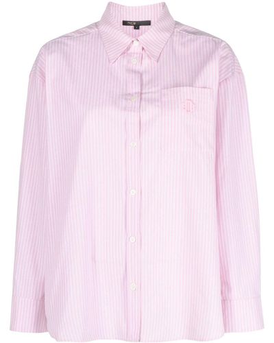 Maje Striped Cotton-blend Shirt - Pink