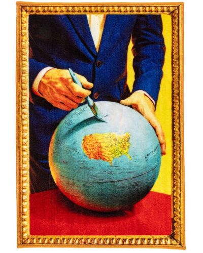 Seletti Tapis Globe à imprimé graphique (60 x 90 cm) - Bleu
