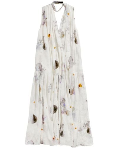 Bimba Y Lola Botanical-print Flared Dress - White