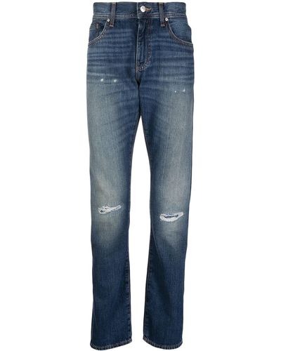 Armani Exchange Mid-rise Distressed Straight Leg Jeans - Blue