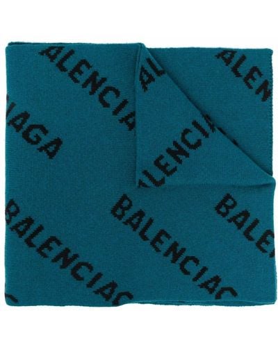 Balenciaga Écharpe à logo intarsia - Bleu