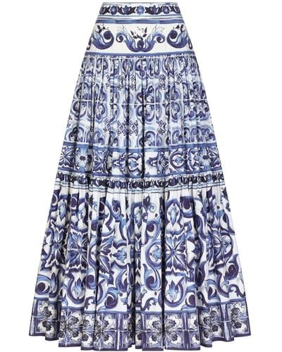 Dolce & Gabbana Falda midi de algodon plisado - Azul