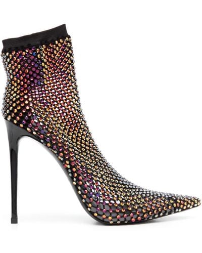 Le Silla Gilda 125mm crystal-embellished boots - Marrone