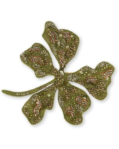 Alberta Ferretti Broche fleur à perles - Vert