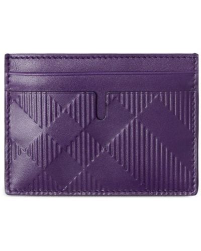 Burberry Embossed-check Leather Cardholder - Purple
