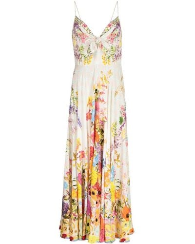 Camilla Floral-print Silk Dress - Metallic
