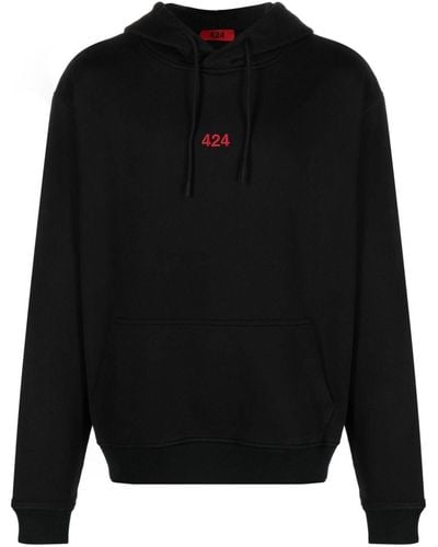 424 Logo-embroidered Cotton Hoodie - Black