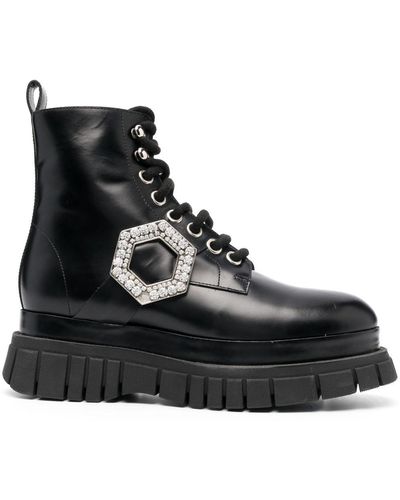 Philipp Plein Crystal Hexagon Detail Ankle Boots - Black