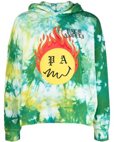 Palm Angels Burning Head Hoodie mit Batik-Print - Grün