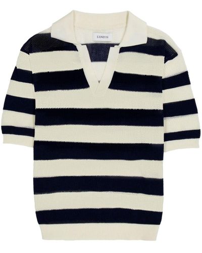 Laneus Striped Knitted Polo Shirt - Blue