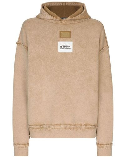 Dolce & Gabbana Logo-patch Long-sleeved Hoodie - Natural