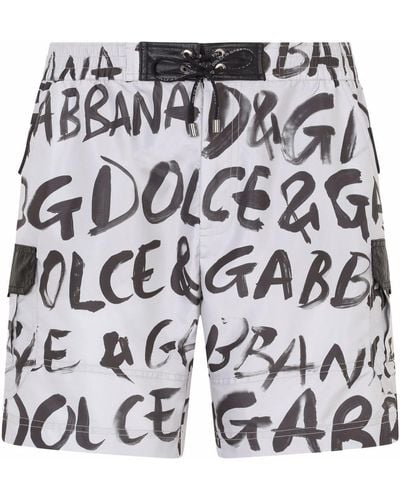 Dolce & Gabbana Mid-length Swim Trunks With Dolce&gabbana Print - Multicolor