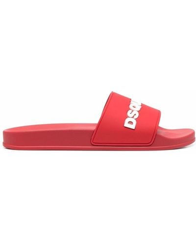 DSquared² Sandali slide in gomma rossa con logo d-squared2 uomo - Rosa