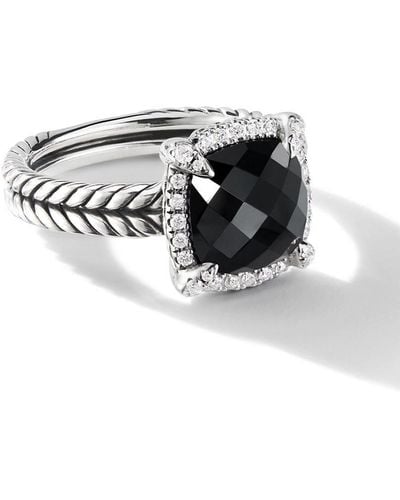 David Yurman Sterling Silver Chatelaine Onyx And Diamond Ring - Multicolour
