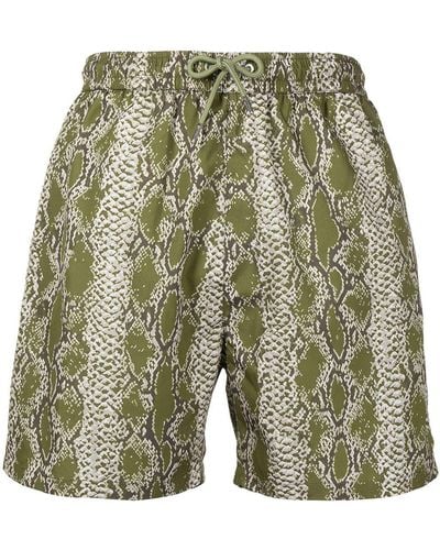 YMC Snakeskin-print Deck Shorts - Green