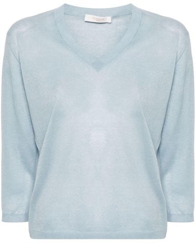Zanone Fine-knit V-neck Sweater - Blue