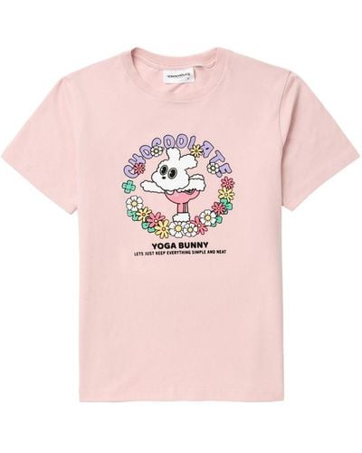 Chocoolate Yoga Bunny Graphic-print Cotton T-shirt - Pink