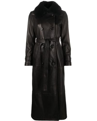 Blancha Shearling-collar Double-breasted Coat - Black