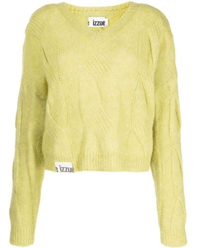 Izzue V-neck Cable-knit Sweater - Yellow