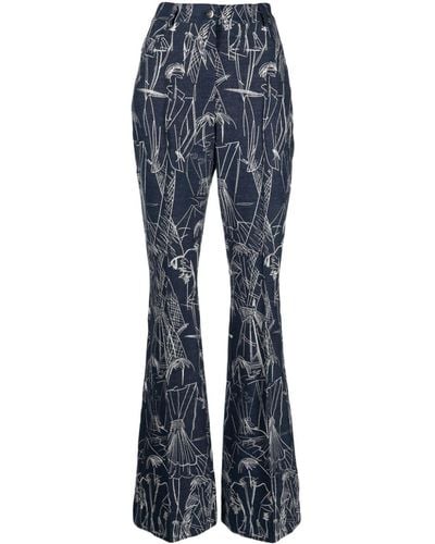 Akris Sketch-print flared jeans - Blu