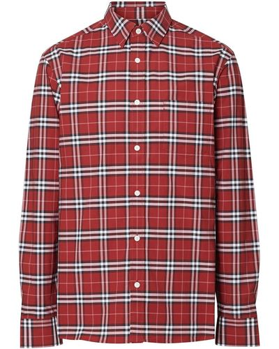 Burberry Camisa de manga larga a cuadros - Rojo