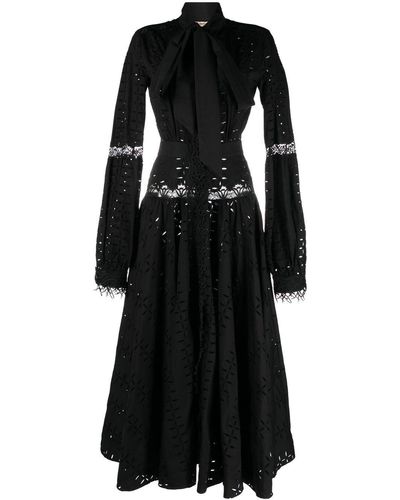 Roberto Cavalli Vestido de algodón con encaje y bordado inglés - Negro