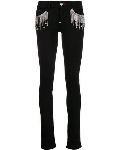 Philipp Plein Crystal Fringe-embellished Skinny Jeans - Black