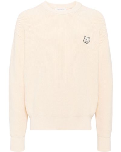 Maison Kitsuné Signature Fox Embroidery Knitted Jumper - Natural