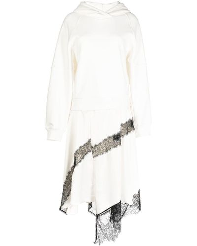 Goen.J Lace-trim Hooded Asymmetric Midi Dress - White