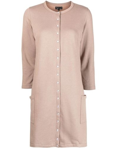 agnès b. Three-quarter Sleeve Mini Shirt Dress - Natural